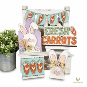 Prim Bunnies & Carrots Decor Set - Prim Easter DIY Craft Kit