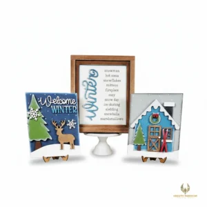 Winter Cabin Sign Trio DIY Craft Kit Laser Cut Wood Decor